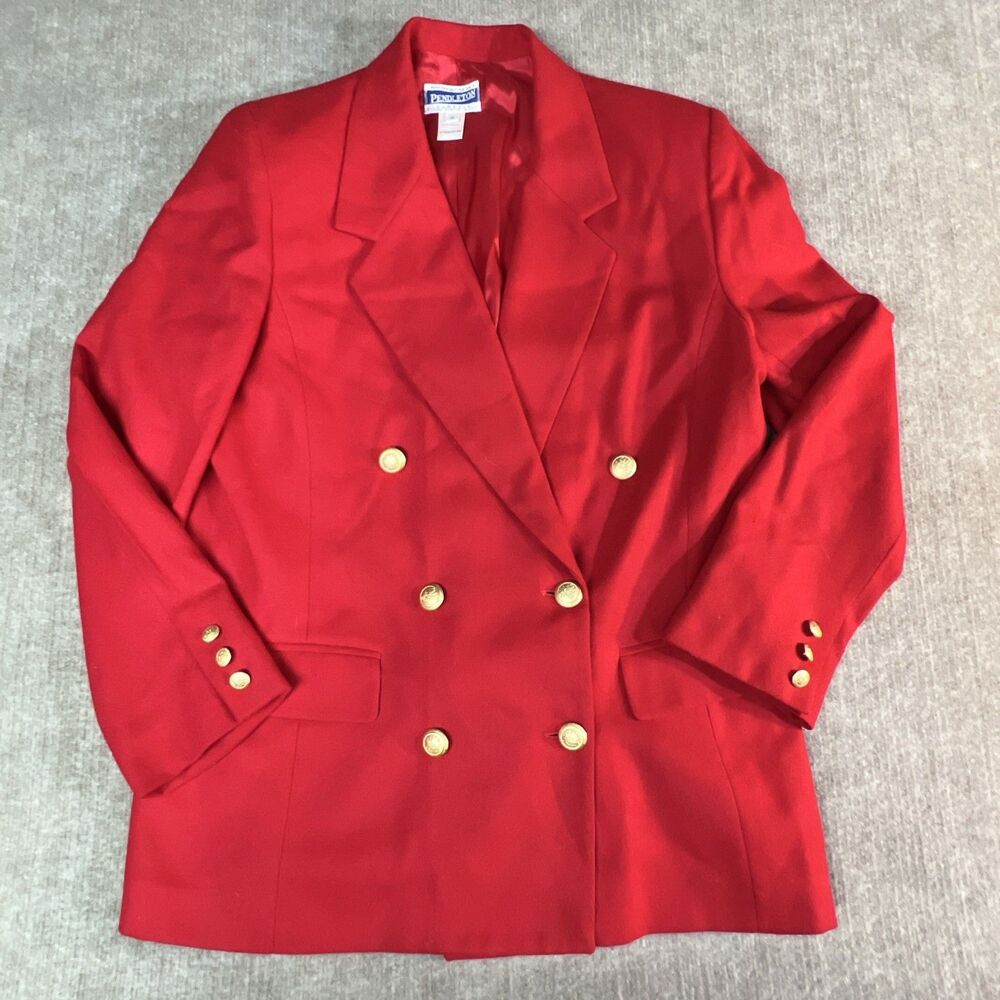 Vintage Pendleton Wool Blazer Red Gold Buttons Size 10 Preppy Heritage‎ Academia
